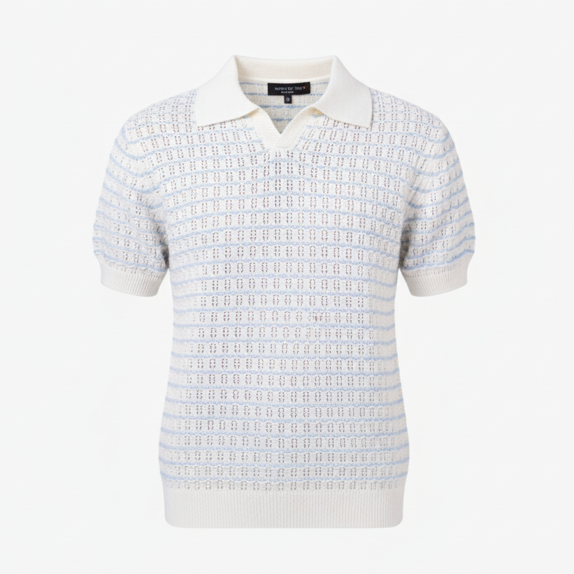 Patterned short-sleeve shirt on a white background